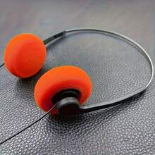 Vintage Handmade High-Fidelity Stereo Headphones, Orange Earcups, Clear Sound Quality, Tangle-Free Cable, 3.5mm Jack - Portable - View 3