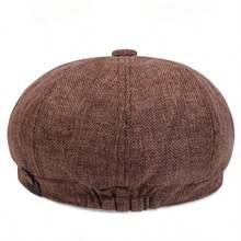 1pc Men's Solid Color Linen Short Brim Newsboy Cap, Outdoor Casual Hat Suitable For Spring/Autumn Travel, Beach, Party - Brown - View 2