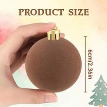 6pcs Flocked Brown/Green/Beige Christmas Ball Ornaments, Bohemian Style Christmas Tree Hanging Decor, Christmas Ball Decorations, Christmas Tree Decor, Rustic Holiday Decorations, Flocked Material - Flocked Christmas Ball - Brown/Green/Beige - View 4
