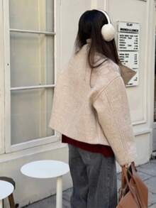 Women's Fashion Versatile Elegant Double-Button Front Long Sleeve Jacket Top, Suitable For Autumn/Winter Wear - Apricot - View 2