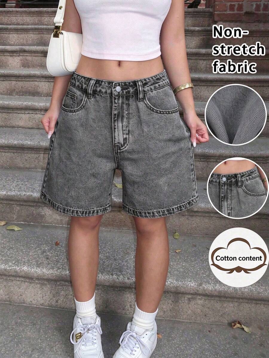 Women's Solid Color Bermuda Denim Shorts Casual Summer, Jorts