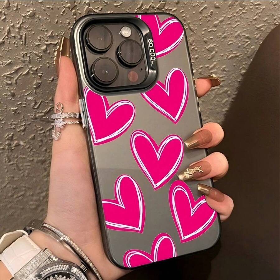 Phone Case Compatible With 16 15 17 Pro Max 14 13 12 11 7 8 Plus XS X XR Art Heart Shockproof - Hot Pink - View 1