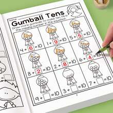 1 pieza Libro de práctica de suma y resta con oso y cerdo de dibujos animados, páginas de práctica de cálculo numérico, cuaderno de matemáticas de varias páginas, adecuado para aprendizaje en escritorio y estudio diario - Multicolor - Ver 7