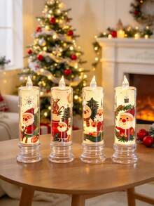 4pcs Christmas LED Electronic Candles, Santa Claus Flameless Night Light, Scene Decoration Props Holiday Candles, Silent (Battery Included), Suitable For Home Decor, Holiday Birthday Party Atmosphere Light - Multicolor - View 9
