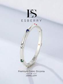 ESBERRY 1pc Minimalist Cute Rainbow Ring, Rhodium Plated, Suitable For Women's Daily Wear, Exquisite Jewelry Gift - Silver - View 1