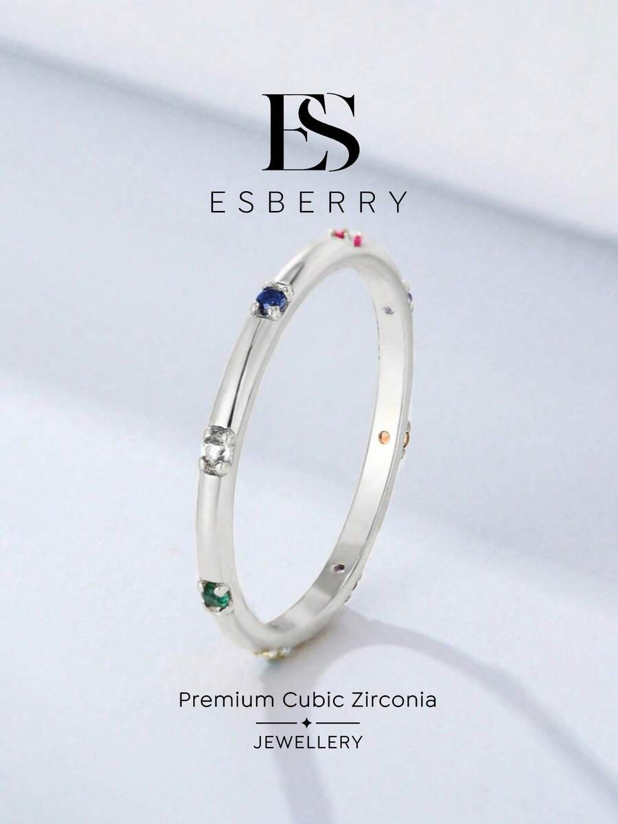 ESBERRY 1pc Minimalist Cute Rainbow Ring, Rhodium Plated, Suitable For Women's Daily Wear, Exquisite Jewelry Gift - Silver - View 1