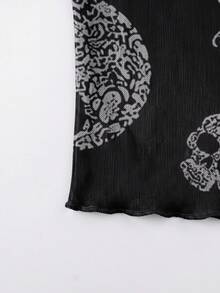 American Halloween Cowgirl Cute Ghost Pumpkin Floral Print Sheer Mesh Fitted Slimming Long Sleeve Western Rodeo Top - Multicolor - View 3