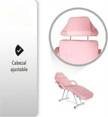1 Pieza Silla Cama para Faciales Color Rosa con Banco, Camilla para Lashista Ajustable de Respaldo y Reposapiés, Marco de Acero, Esponja Gruesa, Carga hasta kg, para Spa, Belleza, Masajes y Cuidado de la Piel - Rosa - Ver 3