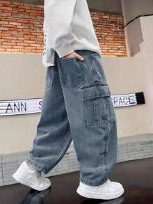 Tween BoyFashionable Straight Leg Casual Denim Jeans - Navy Blue - View 5