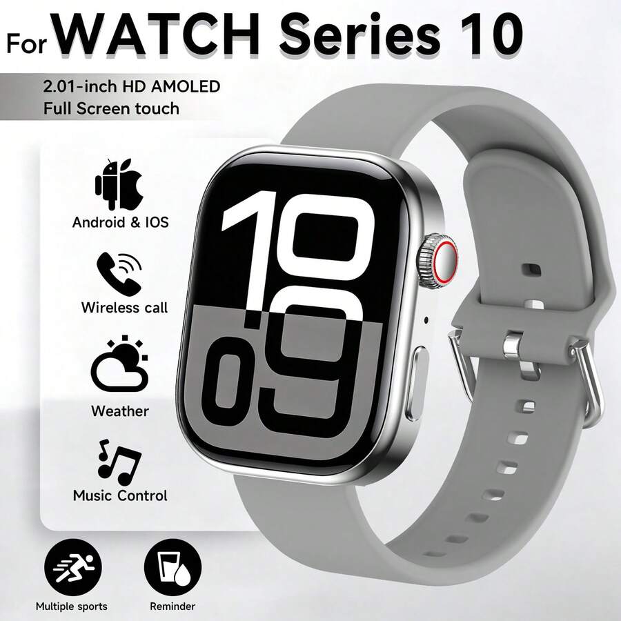 1 buah Smartwatch Unisex Layar Penuh HD 2,01 Inci dengan Tali Silikon Lembut dan Casing Paduan Seng, Pemantauan Detak Jantung, Berbagai Mode Olahraga, Notifikasi Pesan, Pelacakan Kalori & Jarak, Kontrol Musik, Kamera Jarak Jauh, Gaya Sporty, Cocok untuk Pesta Piala Dunia