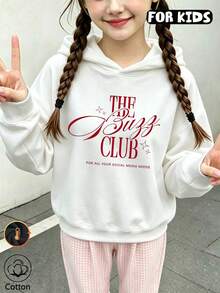 Girls The Buzz Club Red Letter Print Hoodie, Casual Long Sleeve Hooded Pullover - White - View 3