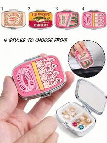 Vintage Sardine Can Cartoon Print Mini Metal Storage Box, Multifunctional Jewelry Storage Box,Compact Lightweight Pocket Size Box For Hiking Camping Backpacking, Cute Unique Novelty Creative Gift For Birthday, Christmas, Halloween, Valentine's Day, - Multicolor - View 4