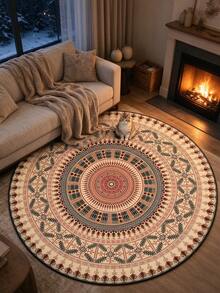 1 pièce Tapis rond bohème mandala - couleurs bleu, beige et marron, convient pour le patio extérieur, le salon, la chambre à coucher, la table à manger, le bureau - convient pour la fête des mères, Pâques, la décoration de printemps, la décoration extérieure, tapis rond, style bohème, convient pour la décoration de la chambre à coucher et du salon, utilisation intérieure, tapis décoratif, décoration de chambre, petit tapis, tapis, décoration de la maison - Multicolore - Voir 3