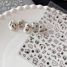 1pc/Cute Doodle Pet Nail Stickers Flat Cat Puppy Samoyed Nail Decals Minimalist Style Decoration - Multicolor - View 3