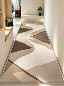 1pc Minimalist Geometric Line Print Pattern, Simple Long Runner Rug, Easy To Clean Long Runner Carpet, Suitable For Kitchen, Dining Room, Hallway, Corridor And Other Indoor Spaces, All Season Use - Maroon - View 1