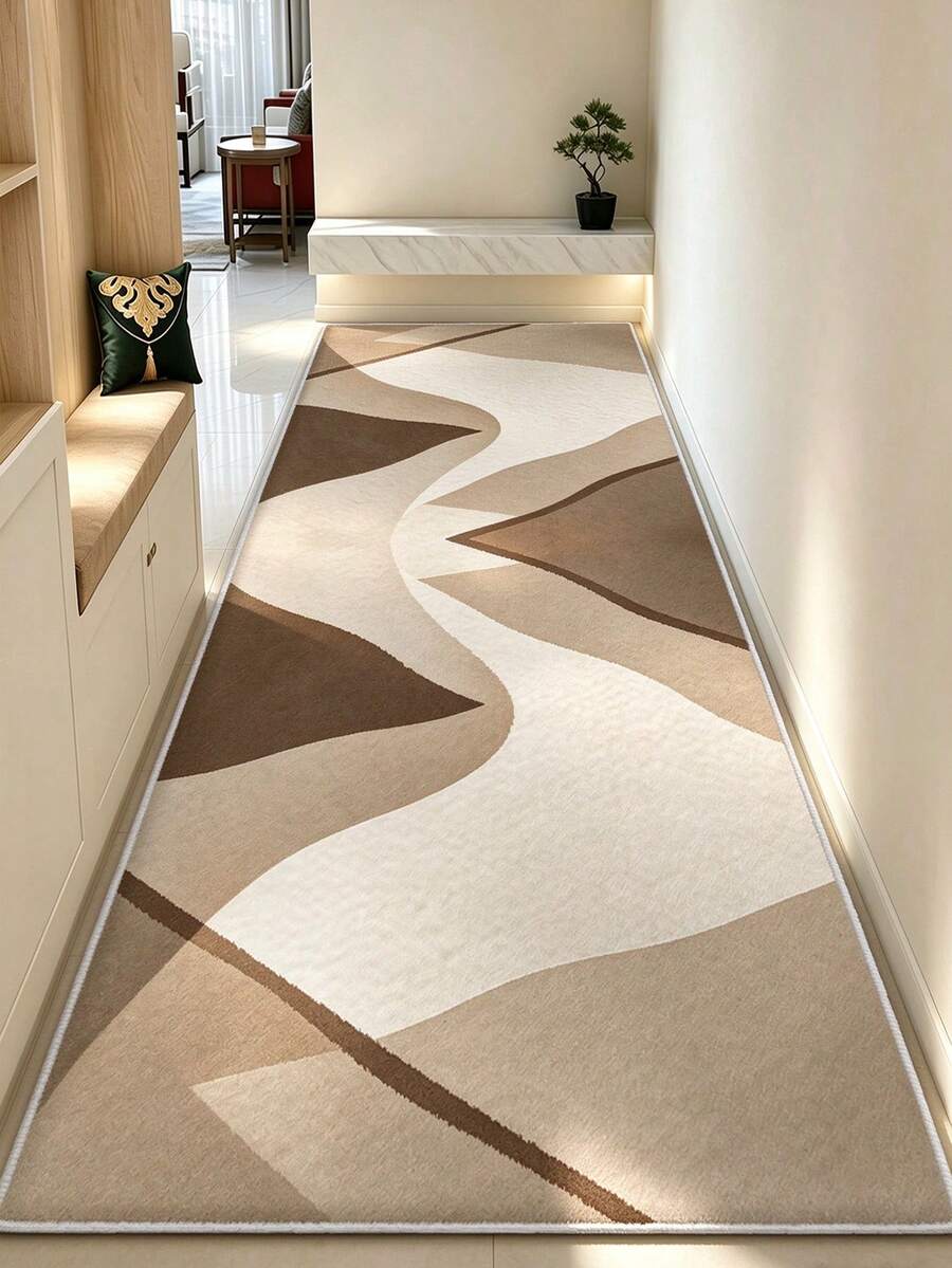 1pc Minimalist Geometric Line Print Pattern, Simple Long Runner Rug, Easy To Clean Long Runner Carpet, Suitable For Kitchen, Dining Room, Hallway, Corridor And Other Indoor Spaces, All Season Use - Maroon - View 1