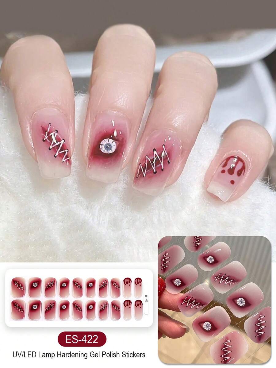 Halloween Semi Cured Gel Nail Strips, 20Pcs Long Lasting Salon Quality Wraps, Easy Apply & Remove Gel Nail Stickers With UV Light