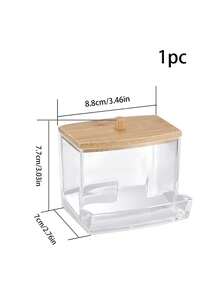 1pc/3pcs Transparent Acrylic Bathroom Canister With Bamboo Lid, Storage Box, Clear Dispenser, Plastic Toothpick Holder, Bathroom Countertop Decor Storage Box, Modern Vanity Storage Canister, Countertop Decor Storage Box, Elegant And Practical Bathroom Accessory - Multicolor - View 10