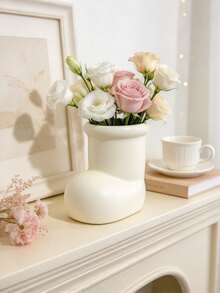 1pc Boot-Shaped Vase, White And Red Matte Flower Pot, Cute Creative Planting Pot, Suitable For Roses And Daisies, Modern Home Decor, Creative Flower Pot, White And Red Decoration, Cute Home Accent, Unique Gift - Multicolor - View 9