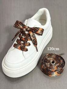 QKC 1 Pair American Retro Leopard Print Shoelaces, Personalized DIY Modification For White Sneakers And Skate Shoes, Durable Decorative Replacement Accessory - Red-brown Leopard Print - View 1