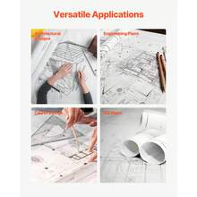Rollos de Papel de Formato Ancho, 762 mm de Ancho y 152,4 m de Largo, Pulpa de Madera Pura, 2 Rollos, para Dibujos CAD, Planos Técnicos, Mapas GIS, Diseños Arquitectónicos, Blanco Brillante - 19,9 kg - Ver 6