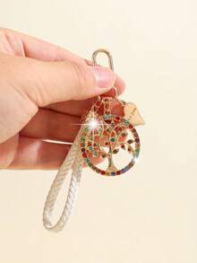 1pc Fashionable European And American Style Luxurious Creative High-End Round Mixed Color Tree Of Life Money Tree Keychain Bag Pendant, Suitable For Women's Car Key Bag Pendant Decoration And Gift - Gold - View 4