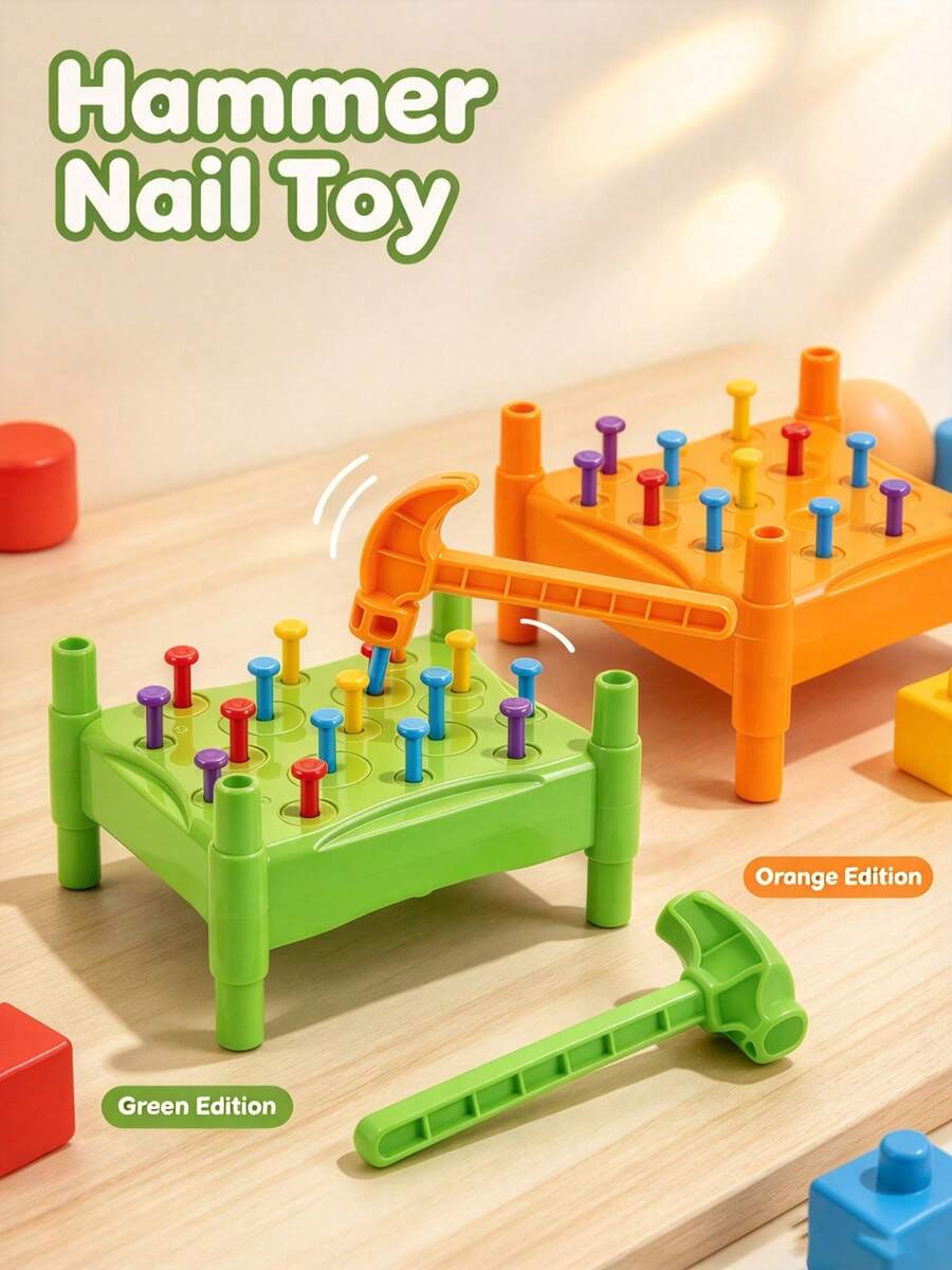 1PC Kids Hammer Peg Toy, Montessori Educational Pounding Bench With ...