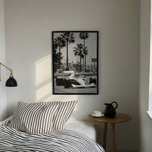1pc Frameless Black & White Racing Art Print, Vintage Racing Photography, Palm Tree Poster, Suitable For Bedroom, Dorm, Party Gift - Car - View 3