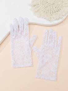 1 Pair Floral Half Finger Hollow Lace Gloves Halloween Valentine's Day Valentines - White - View 13