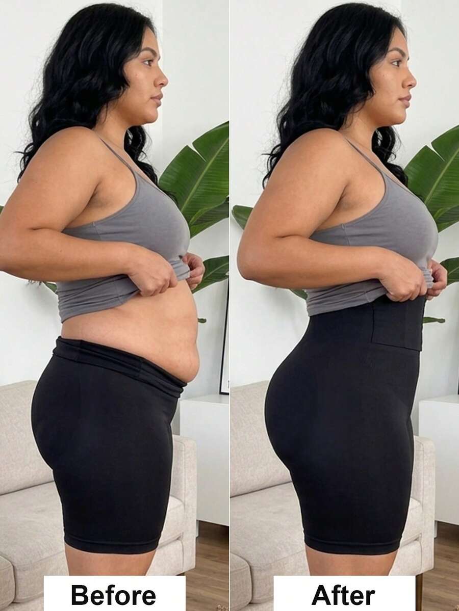1pc Plus Size Women's High Waist Seamless Shapewear Shorts, Adjustable Tummy Control Butt Lifting Shaping Panties, Daily Wear - Black - View 1