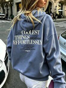 Women's Crew Neck Sweatshirt, Travel Sweatshirt With Pockets, Cotton Top, Women's Autumn/Winter Basic Sweatshirt - Denim Blue - View 7