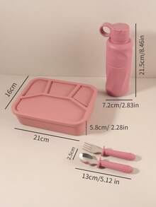 4pcs 1Set Personalized Custom Name Silicone Bento Lunch Box & Water Bottle With Fork Spoon Cutlery Set, Leakproof Multi-Compartment Food Container - Multicolor - View 4