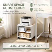 Mobile White Printer Stand, Simple Under‑Desk Printer Cart, Space‑Saving Printer Shelf, Slide Under Desk To Free Up Desktop Space For Home Office - White - View 3