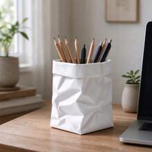 Creative 3D Printed Realistic Crumpled Paper Bag Pen Holder, Minimalist INS Style Desktop Stationery Organizer, Vanity Makeup Brush Storage Box, High-Value Artistic Desk Decor, Small Cosmetic Organizer Container, Nordic Style Desktop Decoration Storage Cup - View 6