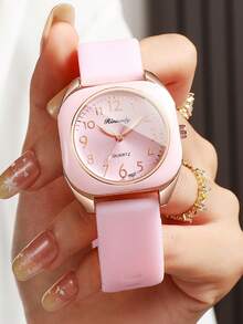 Women's Fashion Gentle Style Watch, Silicone Strap Square Digital Scale Dial Quartz Wristwatch, Gift For Girlfriend (1pc/Set) Watch Box Not Included - Pink - View 4