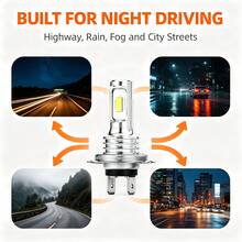 Heyword 2pcs H4 9003 H7 LED Fog Light Bulbs, H4 LED Headlights, Suitable For Cars And Motorcycles, White, 12V - 2pcs - View 6