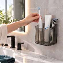 1pc Transparent Toothbrush Holder, Divided Wall-Mounted Storage Rack, Multi-Function Bathroom Storage Accessory, Creative No-Drill Bathroom Storage Box, Used For Storing Toothbrushes, Combs And Razors, Home Bathroom Decor - A - View 6