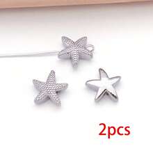 2pcs Ocean Theme Brass Metal Spacer Beads Starfish Conch Mermaid Tail Charms For DIY Bracelet Necklace Jewelry Making Craft Accessories - Multicolor - View 12