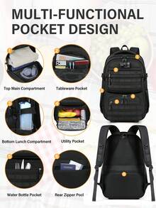 Lunch Backpack For Men17.3 Inch Laptop Backpack With USB Charging Port Waterproof Tactical Work Backpack, College, Business With MOLLE Design - Multicolor - View 4