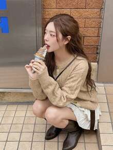 Fresh Style Round Neck Short Cardigan Sweater For Women, Loose Fit, Outerwear, Layering, Slimming, Korean Version Knit Jacket - Oatmeal - View 4