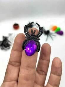 40pcs Halloween Diamond Little Spider Ring Colorful Gemstone Ring Plastic Jewelry Prank - A - View 6