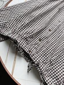Women's Plaid Drawstring Hem Long Raglan Sleeve Stand Collar Loose Short Woven Brown Jacket, Vintage Casual Daily Outing Spring Autumn Winter - Coffee Brown - View 11