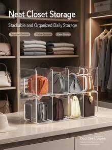 1/2/4pcs Transparent Minimalist Storage Rack, Acrylic Material + Multi-Functional Partition Design, Easy To Wipe And Clean. Simple And Fashionable, Suitable For Walk-In Closet, Office, Study, Wardrobe, Cabinet, Desktop, Kitchen, Dining Room And More. Suitable For Organizing Clothes, Handbags, Shoes, Miscellaneous Items, Wallets, Office Documents And Learning Supplies. Can Be Used As Desktop File Storage Rack, Office Stationery Storage Rack/Bookend/Bookshelf. Home Decor, Household Items, Family Gifts - Optional 1 Jewelry Box Matching - Clear - View 2