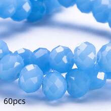 手工珠飾用扁圓玻璃珠 8mm/6mm/4mm (60/80/115顆) 可重複使用散珠 DIY 手作配件，亮藍綠色 - 淺藍玉 - 查看 9