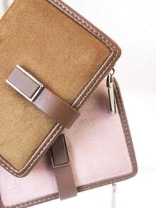 Dompet Pendek Wanita Bahan Lembut PU Suede dengan Desain Tepi Halus Patchwork Warna Kontras Gaya Baru Dompet Tempat Kartu Tas Terintegrasi Gesper Indah Kantong Kecil Genggam Dompet Koin dengan Resleting - MultiWarna - View 2