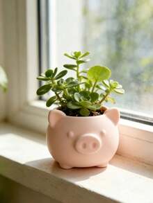 Cute Pig Shaped Ceramic Succulent Planter (1pc) - Mini Planter With Drainage Hole, Suitable For Desk, Office, Bedroom And Balcony Decor; Ideal Gift For Plant Lovers And Home Gardening; Cartoon Animal Design, Suitable For Planting Small Cacti; Exquisite Gift For Housewarming, Valentine's Day, Christmas And Birthday. - Multicolor - View 9