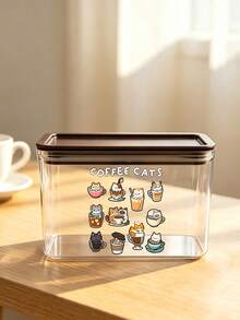 Cute Cup Cat & "Coffee Cat" Letter Pattern Coffee Storage Box, Sealed Plastic Food Container, Large Capacity, Dustproof & Moisture-Proof, Kitchen Countertop Coffee Station Organizer, Decoration, Kitchen Countertop Storage, Coffee Lover Gift - Multicolor - View 11