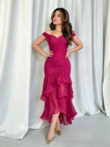 Verano europeo y americano nueva ropa de mujer europea y americana dulce viento color sólido cintura alta delgada vestido sin mangas  caliente - Rosa Fucsia - Ver 3