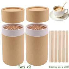 Kraft Paper Can Packaging - 300/600pcs Disposable Coffee Stir Sticks, Convenient To Use, Built-In Storage Function, Sturdy Paper Can, Coffee Accessories, Wooden Sticks, Suitable For Hot Drinks, Cold Drinks, Tea, Coffee, Beverages, Home, Office, Cafe, Coffee Station, Party Supplies Drink Stir Sticks - Multicolor - View 8