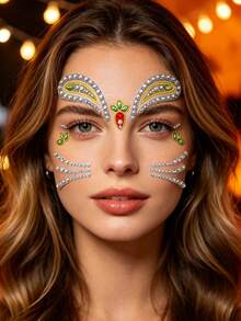 1pc Cute Rabbit Face Rhinestone Sticker, Self-Adhesive Crystal Rabbit Ears Nose Whiskers Face Decoration, Suitable For Easter, Halloween, Cosplay, EDM Party Temporary Face Sticker - Multicolor - View 4